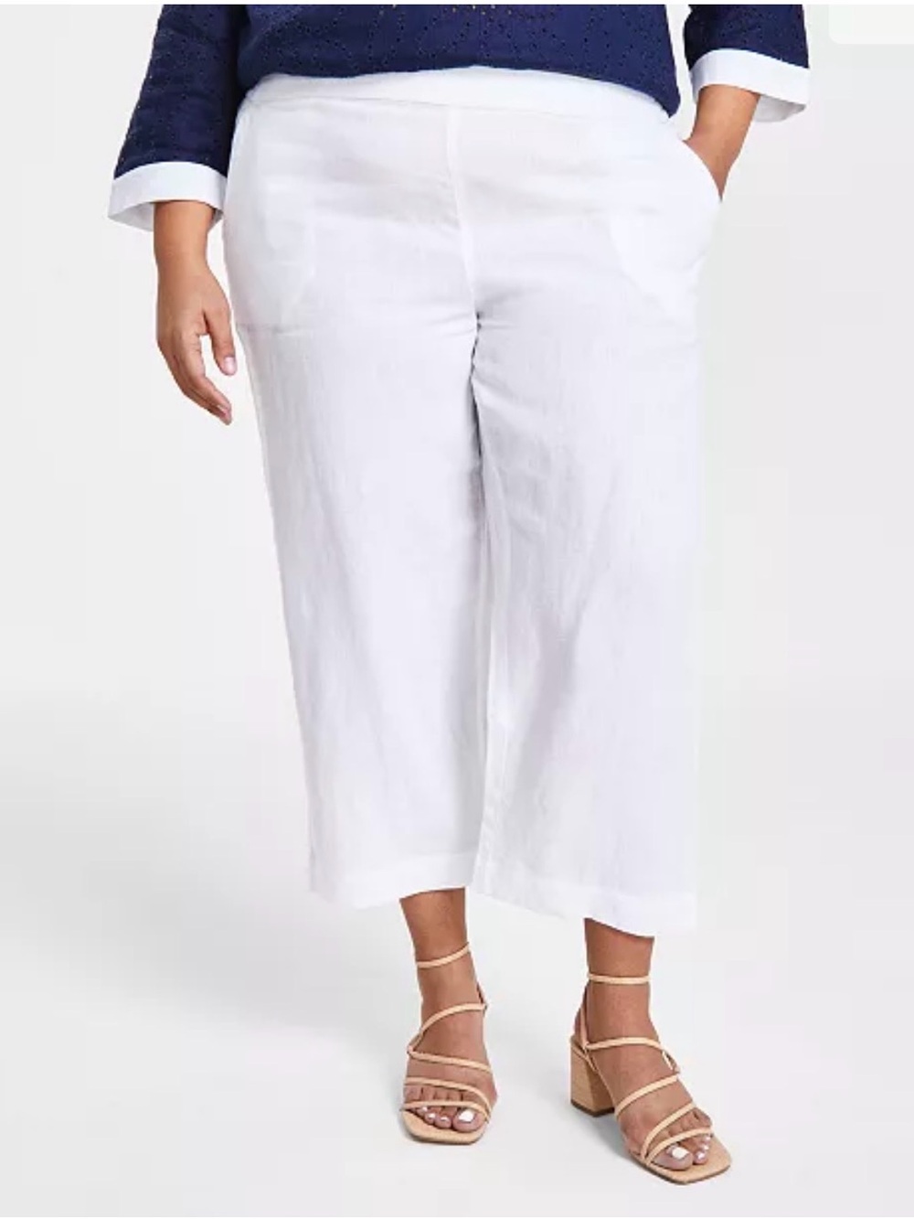 Charter Club Luxury Linen Cropped Wide Leg Pants Pockets Elastic Back Waist 2X - Picture 3 of 9